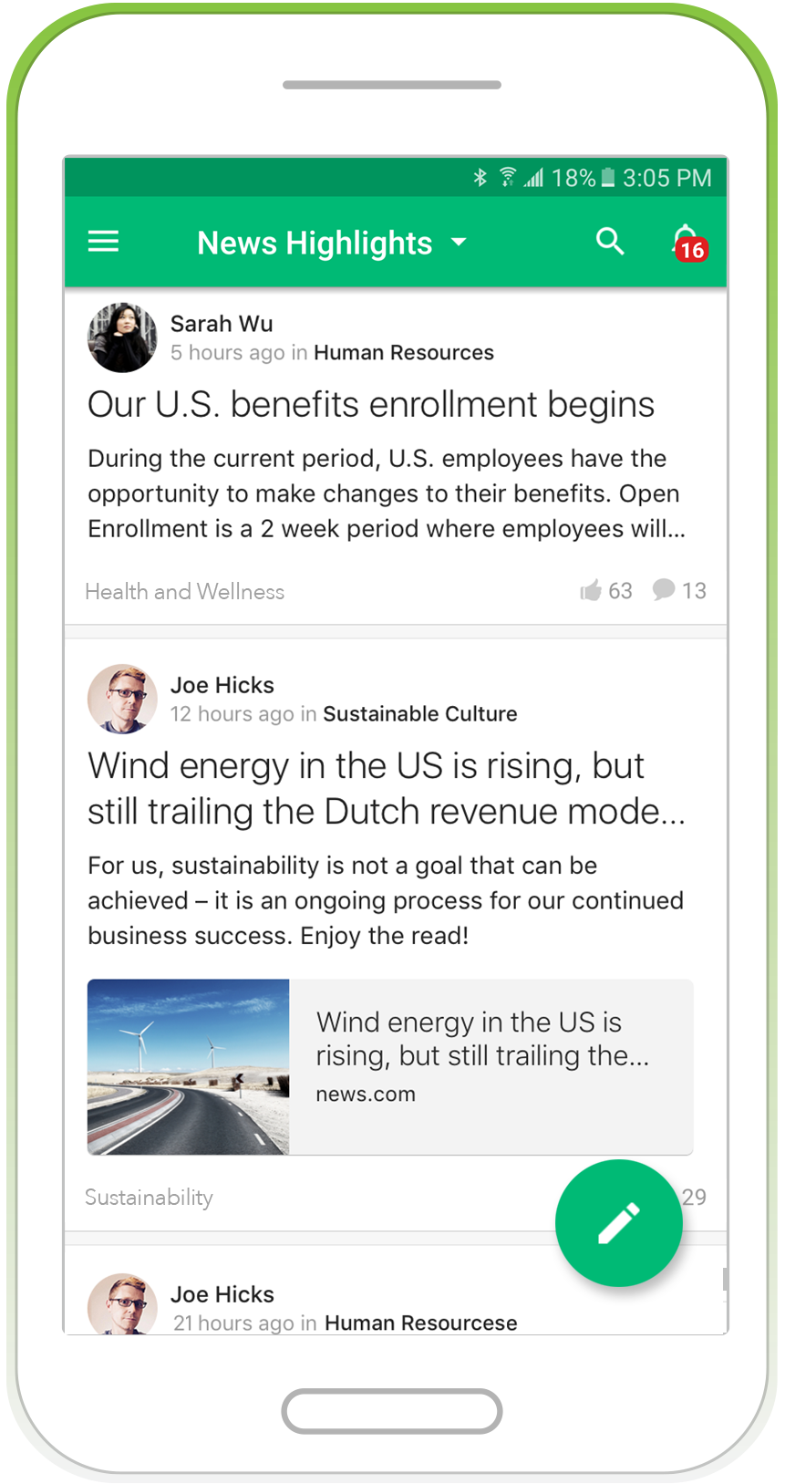 Jive Daily, news screen